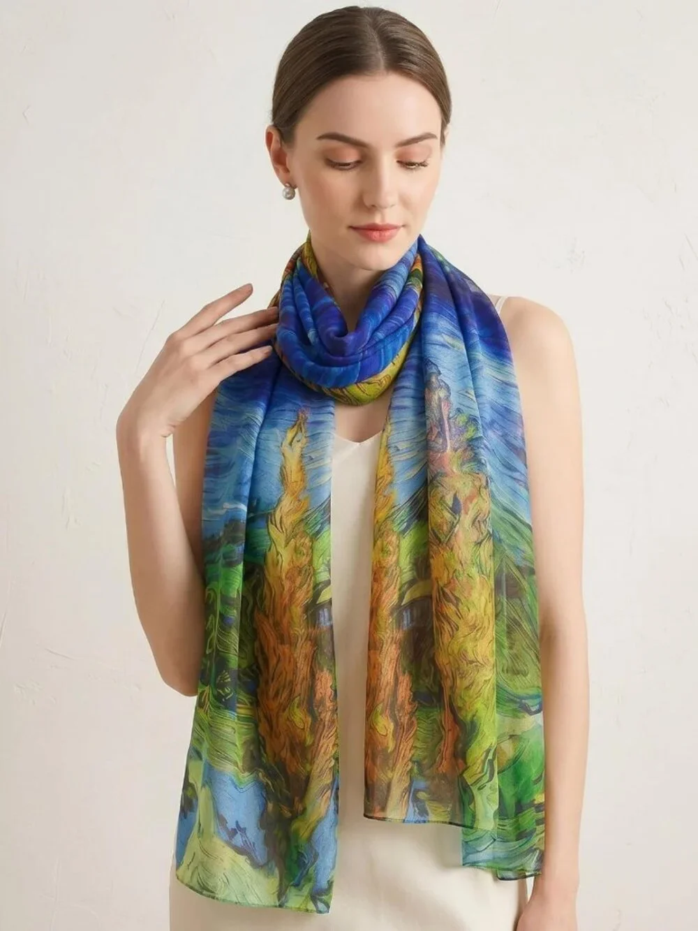 Luxurious 100% Mulberry Silk Floral Scarf Wrap - Lightweight 69'' x 43'' Shawl